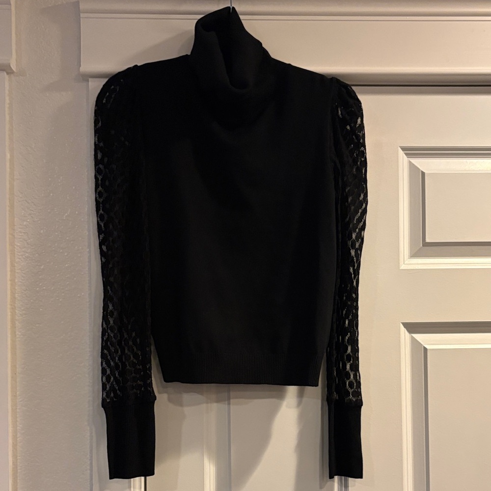 Black Turtleneck Sweater with Lace Sleeves nwot